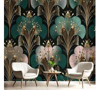 Papel Pintado Plantas Retro Pared 3D Papel Tapiz - Art Nouveau Murales Tapiz Fotomural para Sala Cuarto Oficina Salón Tv Fondo Pared Dormitorio Decoración 300x210cm, Negro