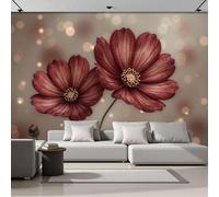 Papel Pintado Plantas Románticas Nostálgicas Efecto 3D Cosmos Rojo Intenso - Rojo Coral - Fotomurales Pared Decorativos Murales Fotográfico Decoración De Paredes (150 × 105 Cm)
