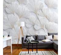 Papel Pintado Plantas simples Patrón de relieve de hoja de ginkgo 450x315cm Fotomurales seta, Papel Tapiz Murales Fotográfico Moderno Decoración de Paredes Blanco