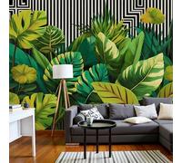 Papel Pintado Plantas tropicales Hojas de palma y hojas de plátano Paisaje 250x175cm Fotomurales Seda, Realismo Papel Tapiz Grande Murales Fotográfico Moderno Decoración de Paredes