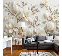 Papel Pintado Plantas y flores Hojas de ginkgo tridimensionales 250x175cm Fotomurales seta, Papel Tapiz Murales Fotográfico Moderno Decoración de Paredes Blanco
