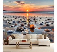 Papel Pintado Playa Estrella de Mar Caracola Concha 300x210 cm Efectos 3D Papel Tapiz Fotográfico Tejido No Tejido Mate Póster Fotomurales Decoración Pared Para Dormitorio Salón Decorativos Murales