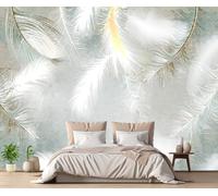 Papel Pintado Plumas Blancas Doradas Fotomurales Decorativos Pared 3D Papel Tapiz Paredes Murales Wallpaper -MW256482-330cmx245cm