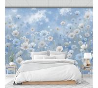 Papel Pintado Pradera De Flores Silvestres Fotomurales Estilo Pastoral Rural Pegatinas de Hogar Azul Claro Arte de Pared Decorativos Pared para Dormitorio Salón Pasillo Fondo de TV, 350x250cm