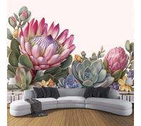 Papel Pintado Protea Real Suculenta, Fotomurales Pared Tejido Acuarela Plantas, Rosa Papel Tapiz Sala Póster Fotomurales Decoración De Pared, para Dormitorio Comedor Murales 250 x 175 cm