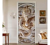 Papel Pintado Puerta Escultura De Dragón Etiqueta Mural De Puerta 3D 90X200Cm, Pegatinas Posters Foto Mural, Autoadhesivo Vinilo Adhesivo Puerta Dormitorio Baño Cocina Decoración