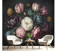 Papel Pintado Ramo De Melancolía Pared 3D Papel Tapiz - Estilo Maestro Holandés Murales Tapiz Fotomural para Sala Cuarto Oficina Salón Tv Fondo Pared Dormitorio Decoración 450x315cm, Negro