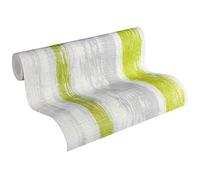 Papel Pintado Rayas Elements A.S. Création Papel pintado tejido no tejido 10.05 m x 0.53 m Gris Verde Amarillo Fabricado en Alemania 944251 94425-1