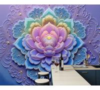 Papel Pintado Relieve De Mandala Degradado Salón Dormitorio Fotomurales Pared Flores Lujosas Decorativos 3D Murales Fotográfico Papel Tapiz Moderno Púrpura Decoración De Paredes, 400X280Cm