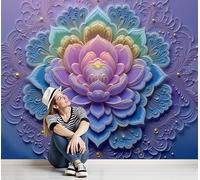 Papel Pintado Relieve Floral 3D Colorido Papel De Pared, Decoracion Salon Dormitorio Patrón Mandala Murales Póster Moderno Fotomurales Decorativos Pared, 150×105 Cm