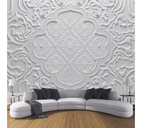 Papel Pintado Relieve Floral De Damasco En 3D, Papel Pintado Tejido No Tejido Geometría Elegante Beige Blanco Para Salón Y Dormitorio Oficina, Fotomurales Murales Decorativos Pared, 400X280Cm