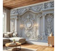 Papel Pintado Relieve Mural Tridimensional, Papel Pintado No Tejido Blanco Arquitectura De Estilo Europeo, Fotomurales Fácil de instalar, Murales Decoración para Dormitorio Salón - 250 x 175 cm
