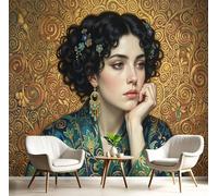 Papel Pintado Retrato Femenino Estilo Klimt Lujo Artístico 300 × 210 Cm Fotomurales Pared Seda Decorativos Murales Fotográfico De Paredes Salón Dormitorio Habitación Oro