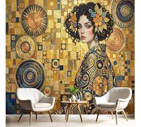 Papel Pintado Retratos Femeninos Pinturas Sol Estilo Klimt 400 × 280 Cm Fotomurales Pared Seda Decorativos Murales Fotográfico De Paredes Salón Dormitorio Habitación De Los Niños Azul Dorado