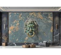 Papel Pintado Retro Azul Arte Aldaba De Puerta Hebilla De Seguridad Pintura En Relieve De Roca TV Sofá Fondo Pared Dormitorio Sala De Estar Estudio Mural,3D,250x175cm