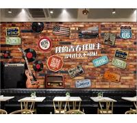 Papel pintado retro de pared de ladrillo, música, guitarra, matrícula, decoración, pintura, cafetería, restaurante, mural, 3D, 250 x 175 cm