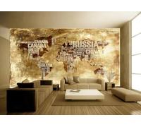 Papel Pintado Retro Dorado Letras Inglesas Mapa Del Mundo Tema Postre Tienda Té De La Tarde Restaurante Occidental Fondo Pared Papel Tapiz Cafetería Mural,3D,300x210cm