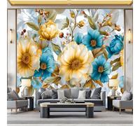 Papel Pintado Retro Flores Brotes Ramas Y Hojas 200 x 140 cm, Blanco Tejido No Tejido con Efecto 3D, Ideal para Pasillo Oficina o Regalo de Inauguración Mural de Pared