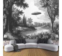 Papel Pintado Retro - Fotomurales Pared Tejido Gris de seda Decorativos Murales Fotográfico XXL Paisaje Forestal De Nave Espacial Extraterrestre Moderno Decoración de Paredes,150×105cm per Soggiorno