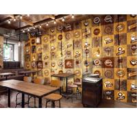 Papel Pintado Retro Grano De Madera Pintado A Mano Café Logo Pared Tienda De Bebidas Tema Restaurante Occidental Fondo Mural De Pared Té De La Tarde Cafetería Papel Pintado,3D,350x245cm