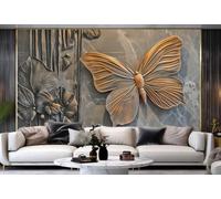 Papel Pintado Retro Moderno Mariposa Cobre Relieve Arte Textura Pintura Pintura Roca TV Sofá Fondo Pared Dormitorio Sala Estudio Mural,3D,150x105cm