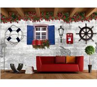 Papel Pintado Retro Nostálgico Cemento Pared De Ladrillo Ventana Rosa Flor Música Bar Té De La Tarde Merienda Bebida Tienda Fondo Pared Restaurante Occidental Papel Pintado Café Mural,3D,400x280cm