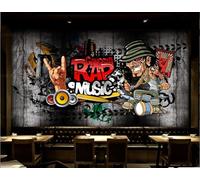 Papel Pintado Retro Nostálgico Pared De Cemento Graffiti Hip-Hop Rock Música Bar Té De La Tarde Tienda De Bebidas Fondo De La Pared Restaurante Occidental Papel Pintado Café Mural,3D,300x210cm