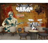 Papel Pintado Retro Nostálgico Pintado A Mano Música Rock Bar Café Té De La Tarde Postre Casa Pared De Fondo Restaurante Occidental Papel Pintado Mural De Cafetería,3D,150x105cm
