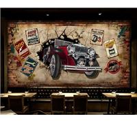 Papel Pintado Retro Pared De Ladrillo Coche Graffiti Música Bar Té De La Tarde Tienda De Bebidas Pared De Fondo Restaurante Occidental Papel Pintado Mural De Cafetería,3D,400x280cm