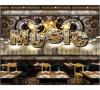 Papel Pintado Retro Pared De Ladrillo Engranaje MÚSICA Letras Música Rock Bar Tienda De Bebidas Té De La Tarde Restaurante Occidental Fondo Pared Papel Tapiz Cafetería Mural,3D,250x175cm
