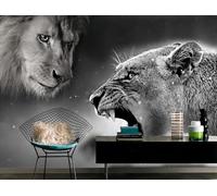 Papel pintado retro pintado a mano en white y negro, arte animal, decoración, pintura, cafetería, restaurante, mural, 3D, 430 x 300 cm