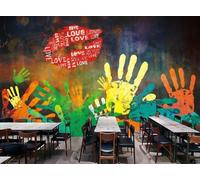 Papel Pintado Retro Pintado A Mano Graffiti Color Huella De La Mano Tendencia Música Bar Tema Tienda De Bebidas Té De La Tarde Restaurante Occidental Fondo Pared Papel Tapiz Cafetería Mural,3D,150x1