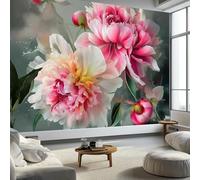 Papel Pintado Retro Romántico Peonía Flores 400 x 280 cm, Multicolor Tejido No Tejido con Efecto 3D, Ideal para Pasillo Oficina o Regalo de Inauguración Mural de Pared Calidad Superior