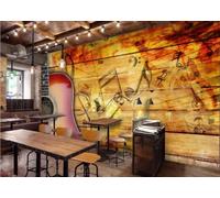 Papel Pintado Retro Tablero De Madera Graffiti Música Nostálgica Guitarra Personalidad Bar Restaurante Occidental Fondo Mural De Pared Té De La Tarde Cafetería Papel Pintado,3D,150x105cm