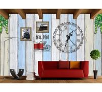 Papel pintado retro tablero de madera Hello Time reloj tienda de bebidas pintura decorativa cafetería restaurante mural, 3D, 200x140cm