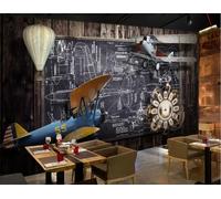 Papel Pintado Retro Tablero De Madera Negro Pintado A Mano Imagen De Avión Restaurante De Comida Rápida Té De La Tarde Postre Casa Pared De Fondo Restaurante Occidental Papel Pintado Mural De Cafeter