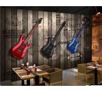 Papel Pintado Retro Tablero De Madera Tridimensional Guitarra Música Tema Postre Tienda Té De La Tarde Restaurante Occidental Fondo Pared Papel Pintado Cafetería Mural,3D,430x300cm