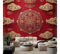 Papel pintado rojo para decoración del hogar, 250 x 175 cm, estilo chino, nubes auspiciosas, ondas, no tejido, para fondo de TV, sala de estar, dormitorio, habitación de los niños, póster moderno de
