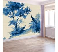 Papel Pintado Romanticismo Árboles Pájaros 500 x 280 cm Fotomurales decorativos modernos de pared en tejido no tejido Crema, para murales fotográficos para salón o dormitorio