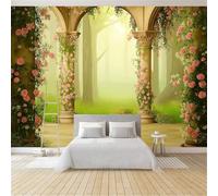Papel Pintado Romántico País De Las Maravillas Columnas Arco 250 x 175 cm, Verde Tejido No Tejido con Efecto 3D, Ideal para Pasillo Oficina o Regalo de Inauguración Mural de Pared Calidad Superior
