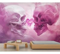 Papel pintado rosa con diseño de calavera de The Lovers con diseño de calavera de corazón rosa, papel pintado degradado rosa y morado para niñas, murales para dormitorio, sala de estar, póster de 200