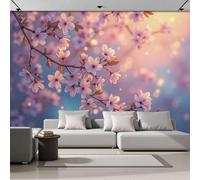 Papel Pintado Rosa - Papel Pintado Panorámico 300x210cm, Estilo romántico y hermoso Ramas de cerezo en flor al atardecer Mural Decoración Del Hogar Para Sala dormitorio comedor oficina