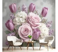 Papel Pintado Rosas Hortensias Pared 3D Papel Tapiz - Arreglo Floral Romántico Murales Tapiz Fotomural para Sala Cuarto Oficina Salón Tv Fondo Pared Dormitorio Decoración, Rosa Claro