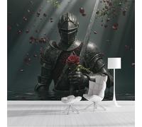 Papel Pintado Rosas Rojas Caballeros Con Armadura 350x256cm Efectos 3D Papel Tapiz Fotográfico Estilo Fantasía Oscura Póster Fotomurales Decoración Pared Para Dormitorio Sofá TV Decorativos Murales