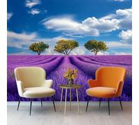 Papel Pintado Ruralárboles Morados Lavanda Y Verdes 3D Panorámico No Tejido - Fotomurales Decorativos Para Salón, Dormitorio Y Oficina - Diseño Moderno Pared Del Hogar