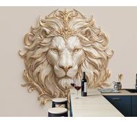 Papel Pintado Salón Dormitorio Cabeza De León Escultura, Fotomurales Panorámico Pared Póster De Relieve Clásico Europeo Decorativos Murales Grande Fotográfico Salón, 200x140cm