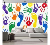 Papel Pintado Salón Dormitorio Coloridas Huellas De Manos Y Pies, Fotomurales Panorámico Pared Póster De Arte Del Graffiti Decorativos Murales Grande Fotográfico Salón, 300x210cm