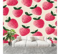 Papel Pintado Salón Dormitorio Dibujo Animado Fresa Pintado - Fotomurales Pared Tejido No Tejido Decorativos Murales Rosa Fotográfico Moderno Decoración de Paredes (250x175 cm)
