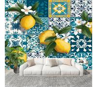 Papel Pintado Salón Dormitorio GeoméTrico MáRmol LimóN - Fotomurales Pared Tejido No Tejido Decorativos Murales Azul Fotográfico Moderno Decoración de Paredes (200x140 cm)