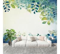 Papel Pintado Salón Dormitorio Hojas Sencillas de Acuarela - Fotomurales Pared Tejido No Tejido Decorativos Murales Verde Fotográfico Moderno Decoración de Paredes (300x210 cm)